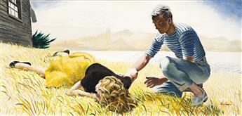 GEORGE HUGHES (1907-1990) "When he was sent back again, the girl lay taut on the lawn."                                                          